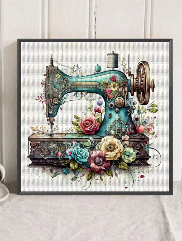 Cross-Stitching: Flowered Sewing Machine
