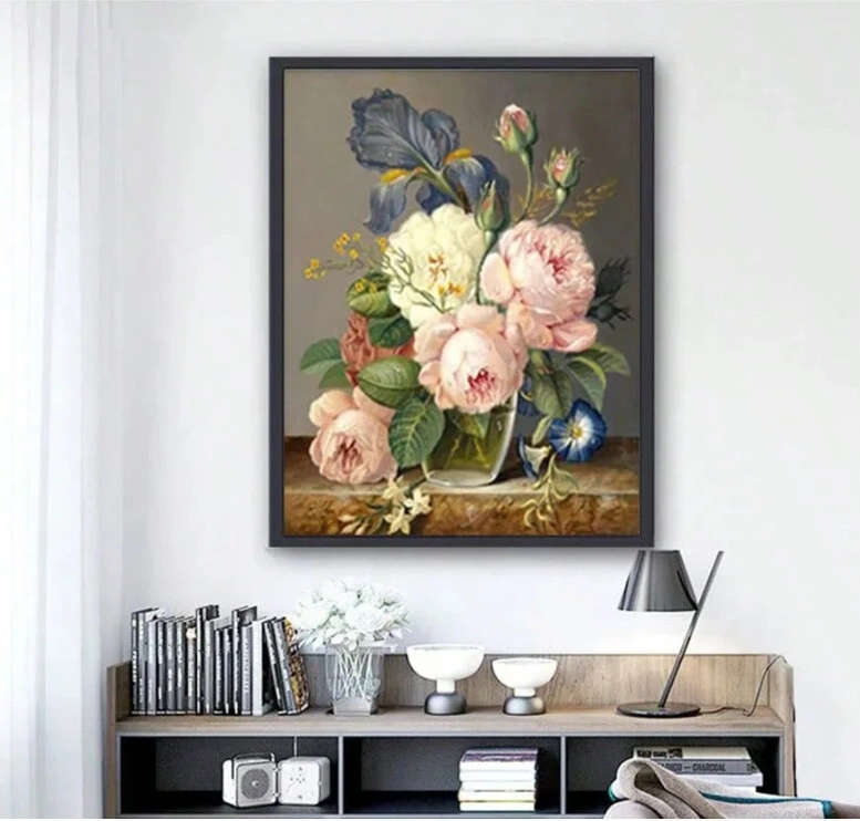 Cross-Stitching: White and Pink Roses