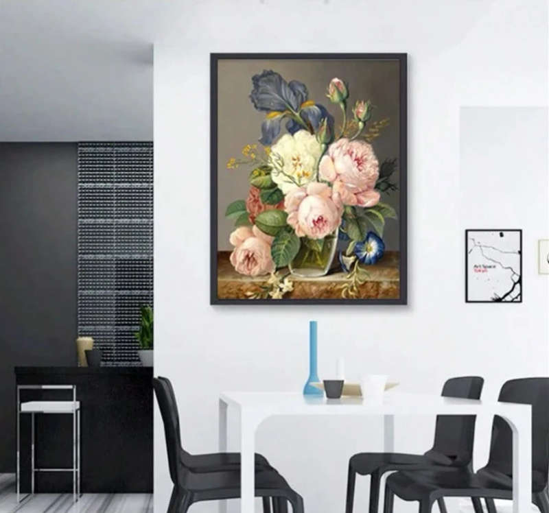 Cross-Stitching: White and Pink Roses