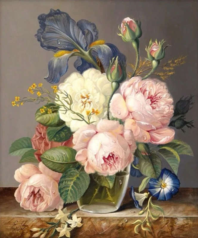 Cross-Stitching: White and Pink Roses