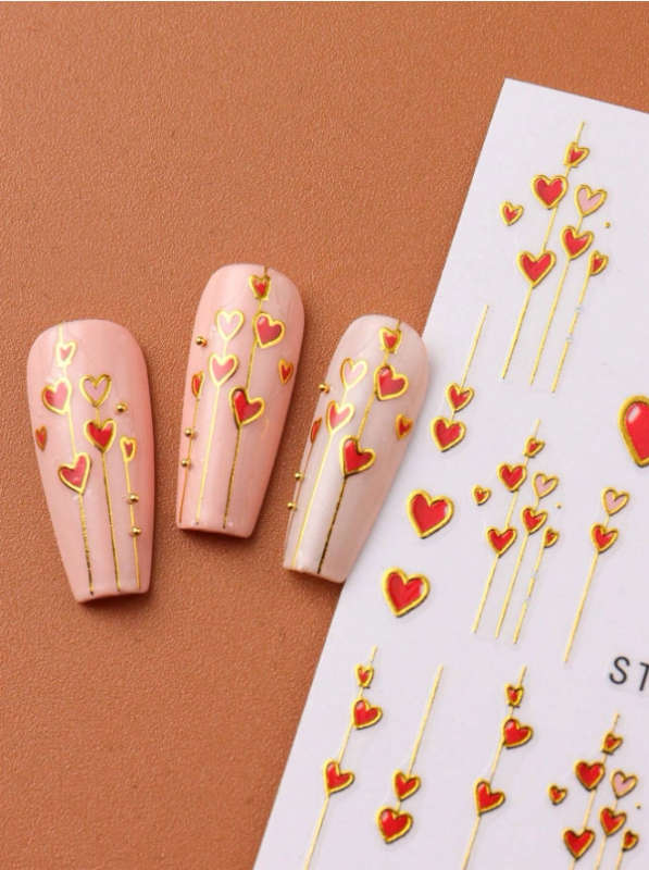 2pcs Red Hearts Nail Art Stickers