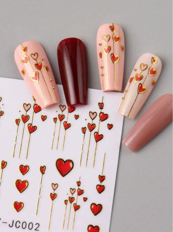2pcs Red Hearts Nail Art Stickers