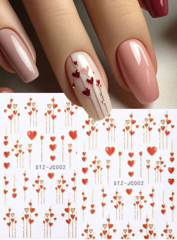 2pcs Red Hearts Nail Art Stickers