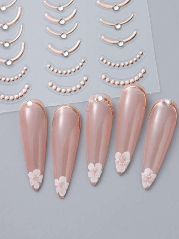 3pcs Rose-Gold French Line Nail Art Stickers