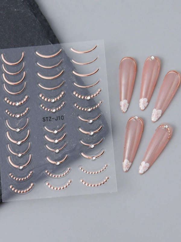 3pcs Rose-Gold French Line Nail Art Stickers