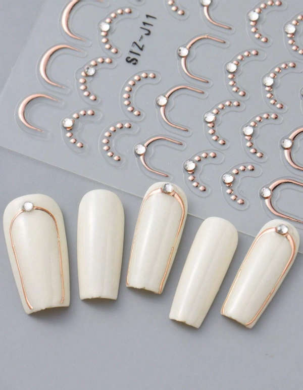 3pcs Rose-Gold French Line Nail Art Stickers