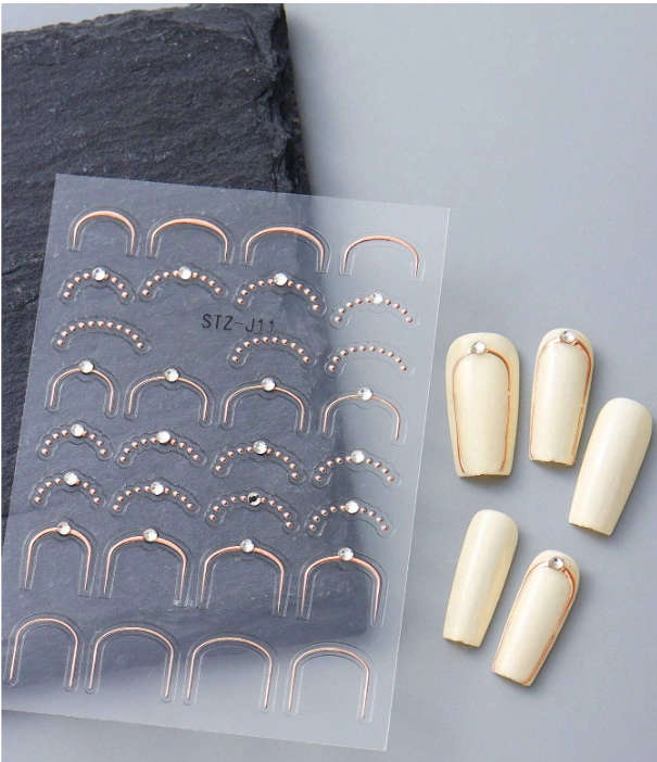 3pcs Rose-Gold French Line Nail Art Stickers