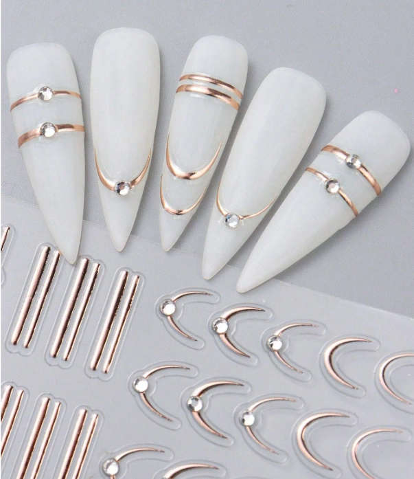 3pcs Rose-Gold French Line Nail Art Stickers