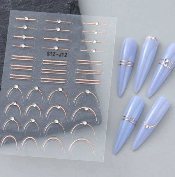 3pcs Rose-Gold French Line Nail Art Stickers