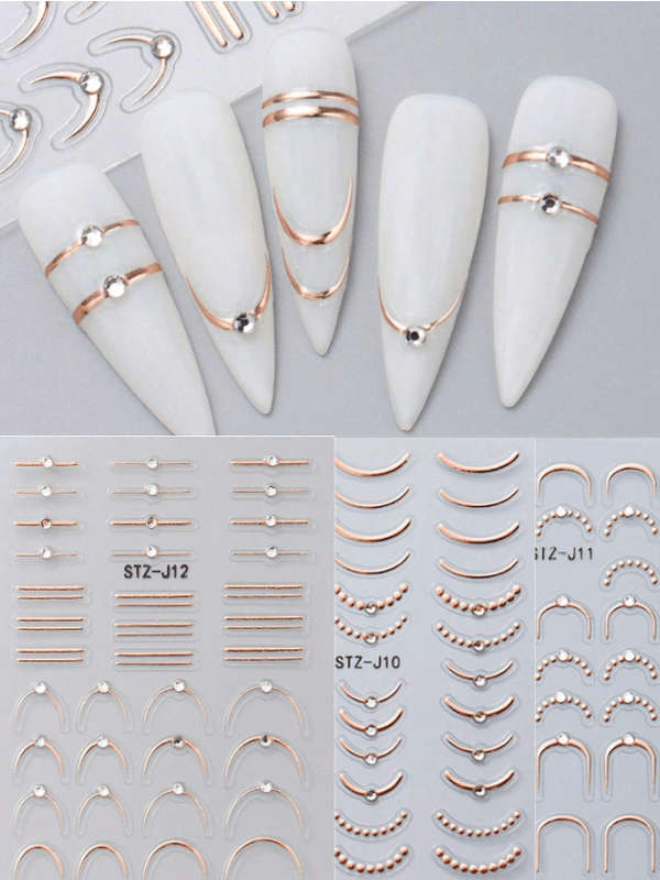 3pcs Rose-Gold French Line Nail Art Stickers