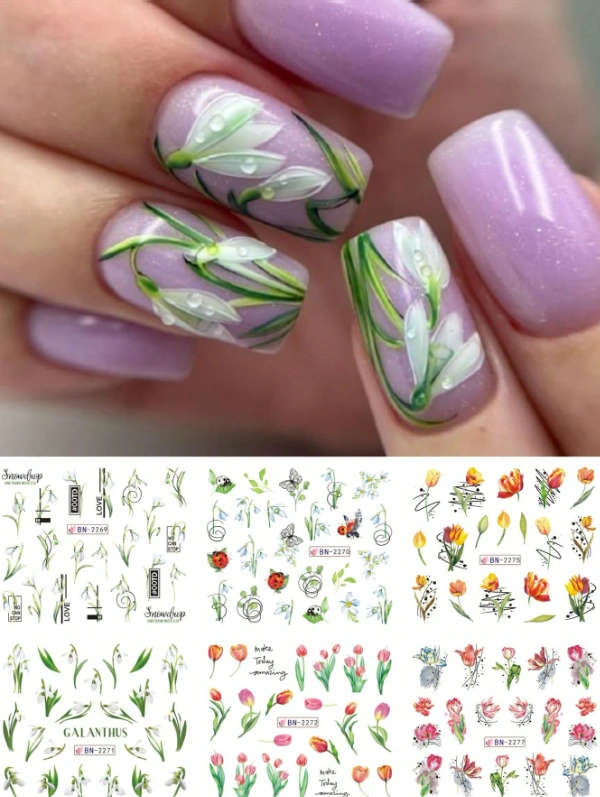 12 Styles Tulip Flower Nail Art Stickers