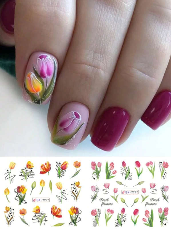 12 Styles Tulip Flower Nail Art Stickers