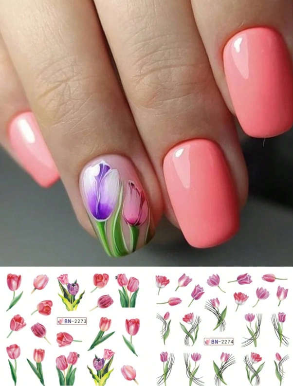 12 Styles Tulip Flower Nail Art Stickers