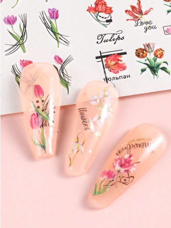 12 Styles Tulip Flower Nail Art Stickers