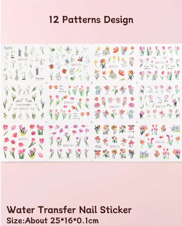 12 Styles Tulip Flower Nail Art Stickers