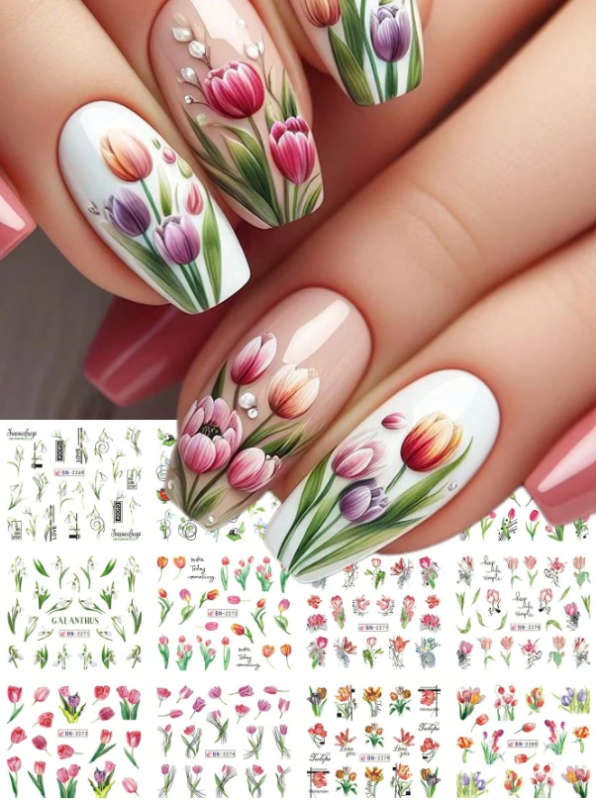 12 Styles Tulip Flower Nail Art Stickers