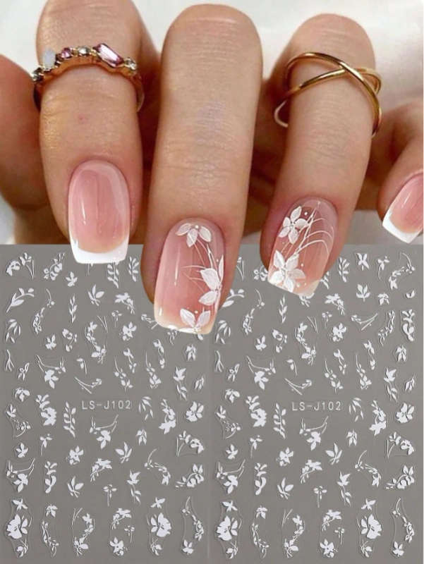2pc White Leaf Nail Art Stickers