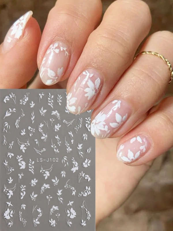 2pc White Leaf Nail Art Stickers