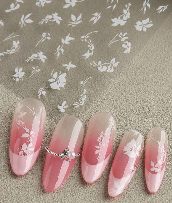 2pc White Leaf Nail Art Stickers
