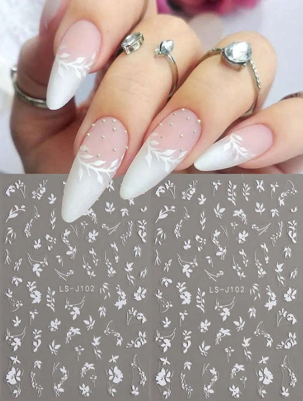 2pc White Leaf Nail Art Stickers