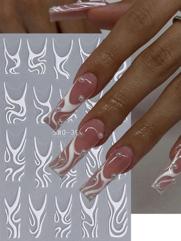 2pc White Swirl Lines Nail Art Stickers