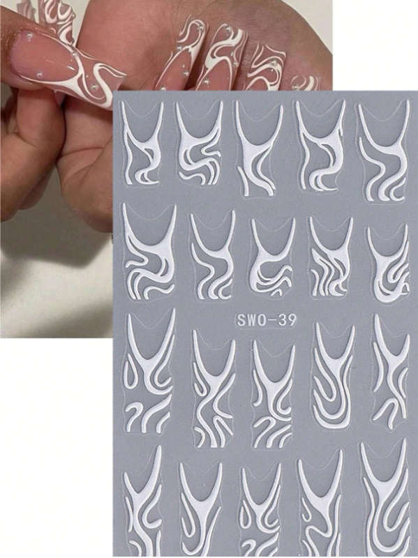 2pc White Swirl Lines Nail Art Stickers