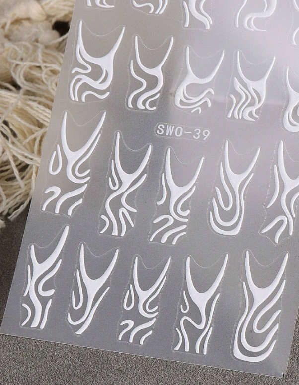 2pc White Swirl Lines Nail Art Stickers