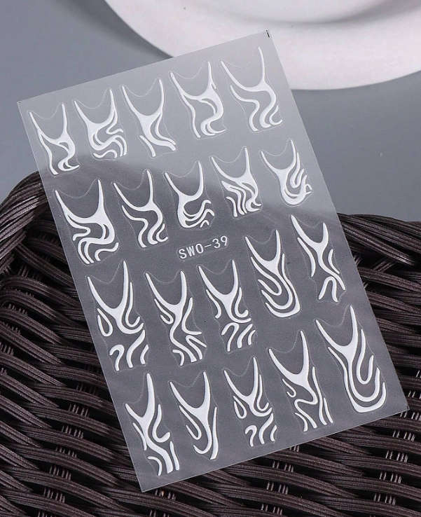 2pc White Swirl Lines Nail Art Stickers