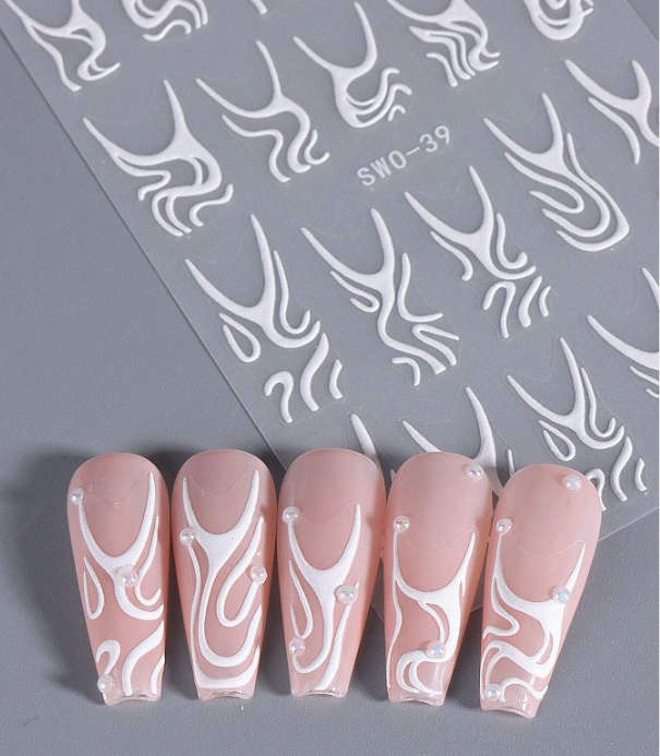 2pc White Swirl Lines Nail Art Stickers