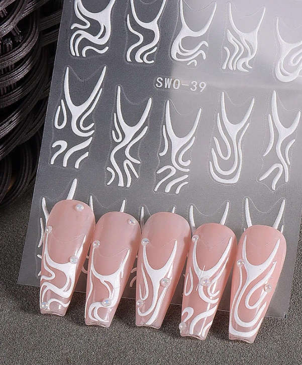 2pc White Swirl Lines Nail Art Stickers