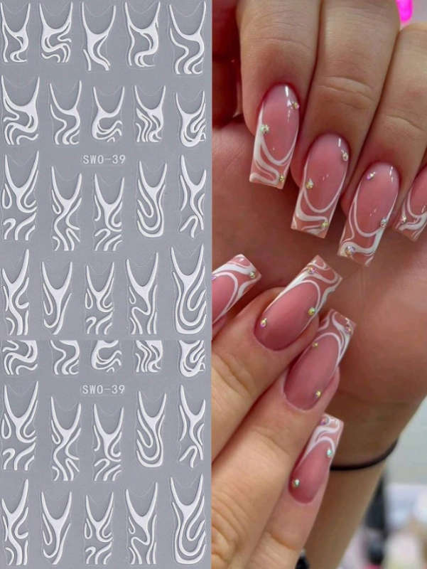 2pc White Swirl Lines Nail Art Stickers