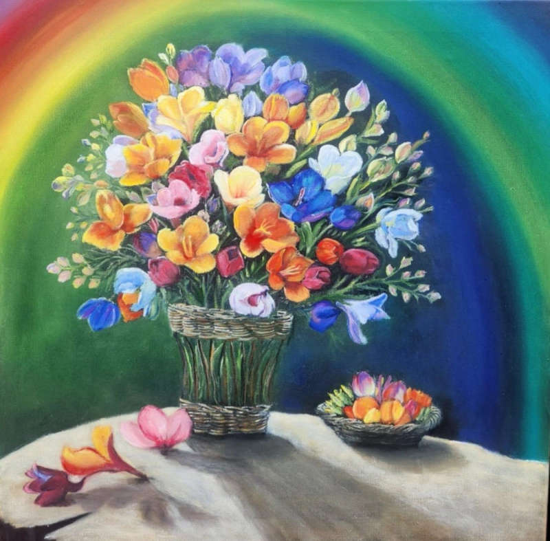 Original Oil Painting - A Basket or Two Blooms