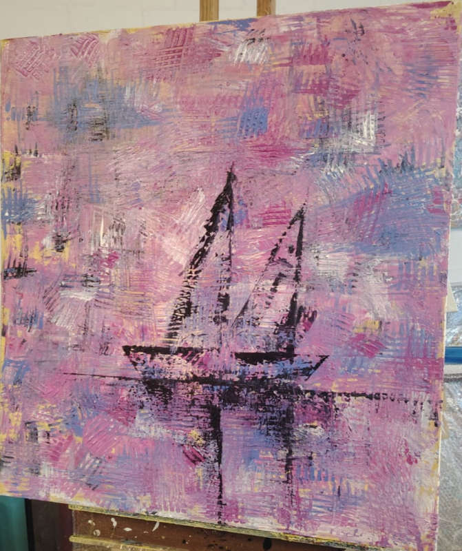 Abstract Yachts at Sunset by West Coast Artist