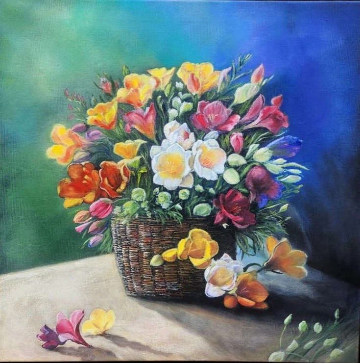 Original Oil Painting - A Basket of Flowers