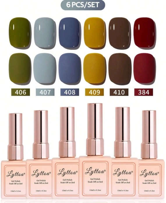 6 Set LYTTOA Gel Nail Polish  Shades 406 - 410 and 384