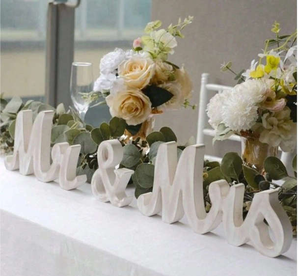 Wedding Decor - White Wooden Mr & Mrs Sign