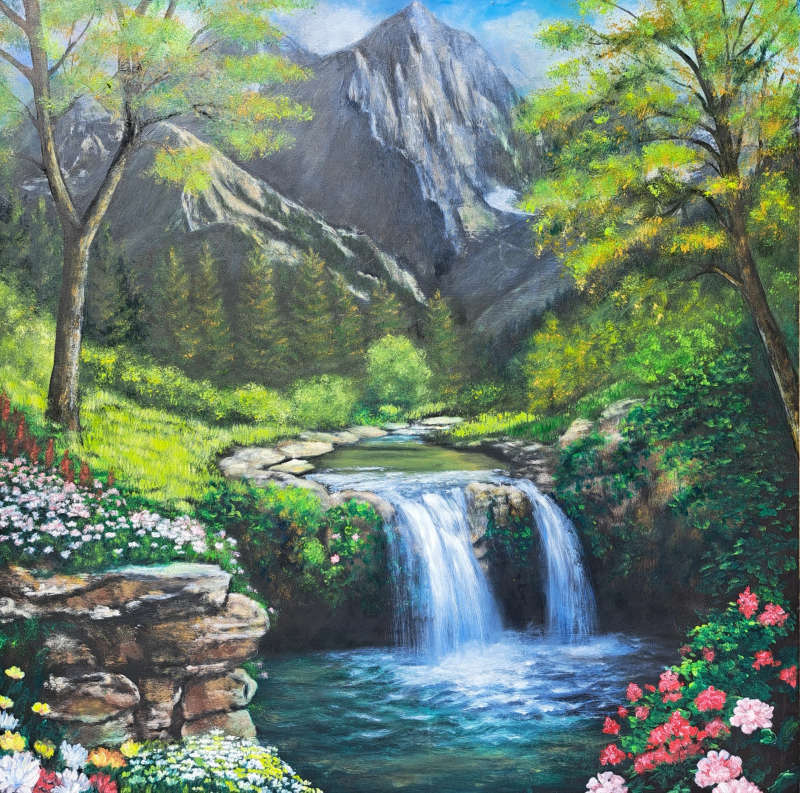 Beneath the Mountain Gaze Original Oil Painting by Lizelle van Tonder