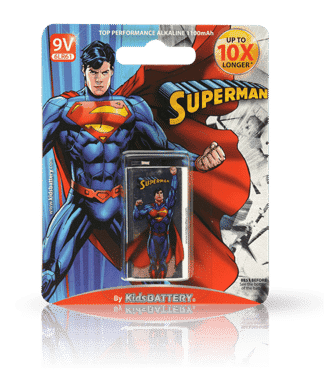 Superman 9v 6LR61 Alkaline Batteries Single Pack