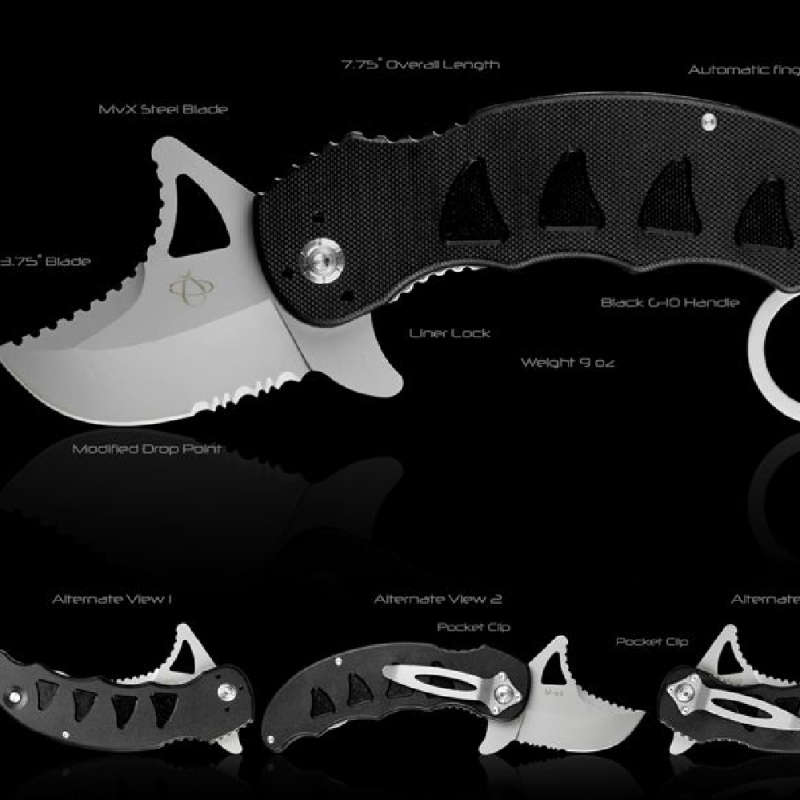MANTIS SNAGGLETOOTH 1 FOLDING KARAMBIT 2, BLACK G10 HANDLES- MKF-813