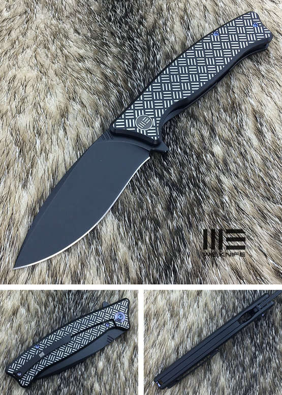 We Knife 712E Black/White Ti Handle Black Stonewash Blade Bohler M390 Blade Knife