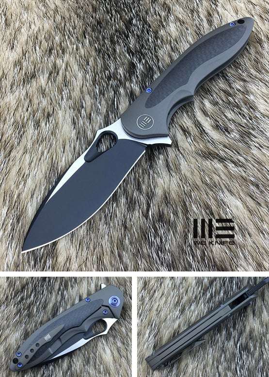 We knife 716C Brown Ti Handle With CF Inlay Black Stonewash,Satin Blade Knife