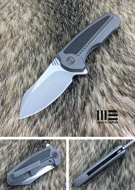 We Knife 717H Gray Ti Handle With CF Inlay Stonewash, Satin Blade Knife
