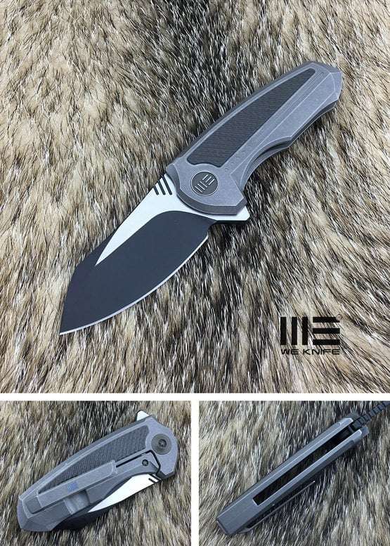 We Knife 717G Gray Ti Handle With CF Inlay Black Stonewash,Satin Blade Knife