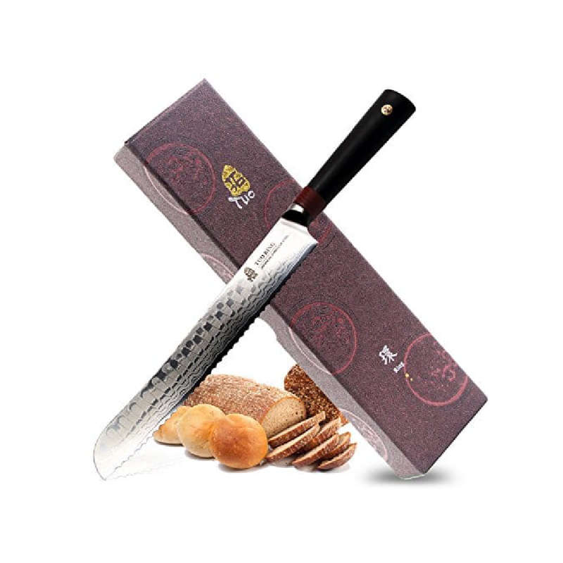 Tuo Cutlery 9 inch Bread Knife - Japanese AUS-10D Damascus Steel - Serrated Slicing Knife with Er...