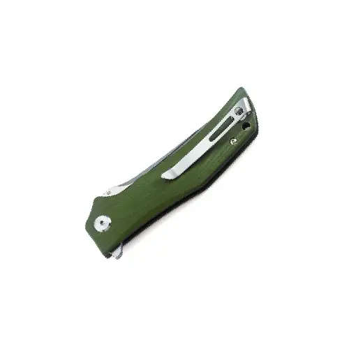 BESTECH BG05B-1 D2 Blade G10 Handle Satin Stonewash Finish Green Scimitar Flipper Knife