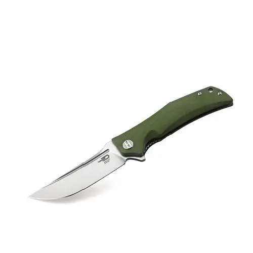 BESTECH BG05B-1 D2 Blade G10 Handle Satin Stonewash Finish Green Scimitar Flipper Knife