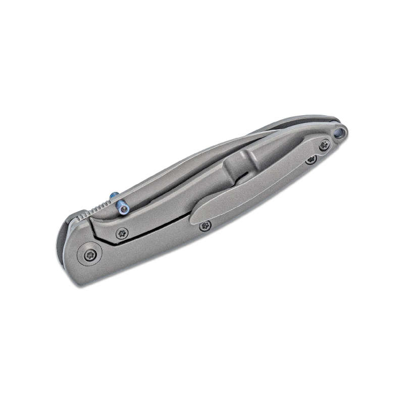 We Knife Blue Anodized Holes Grey TI Handle Knife- 908B