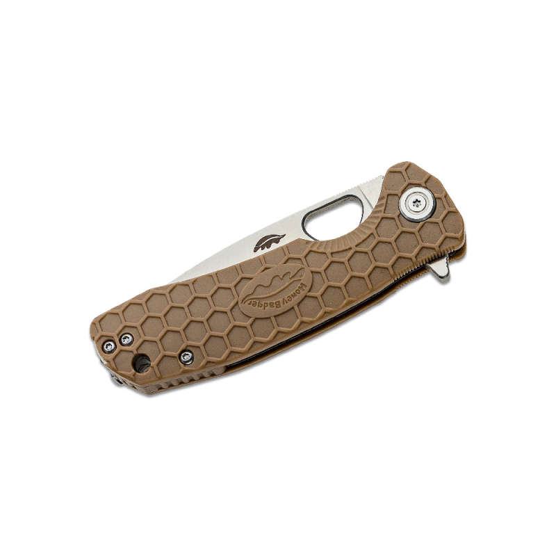 HONEY BADGER TAN DROP POINT FLIPPER D2 KNIFE- HB1015