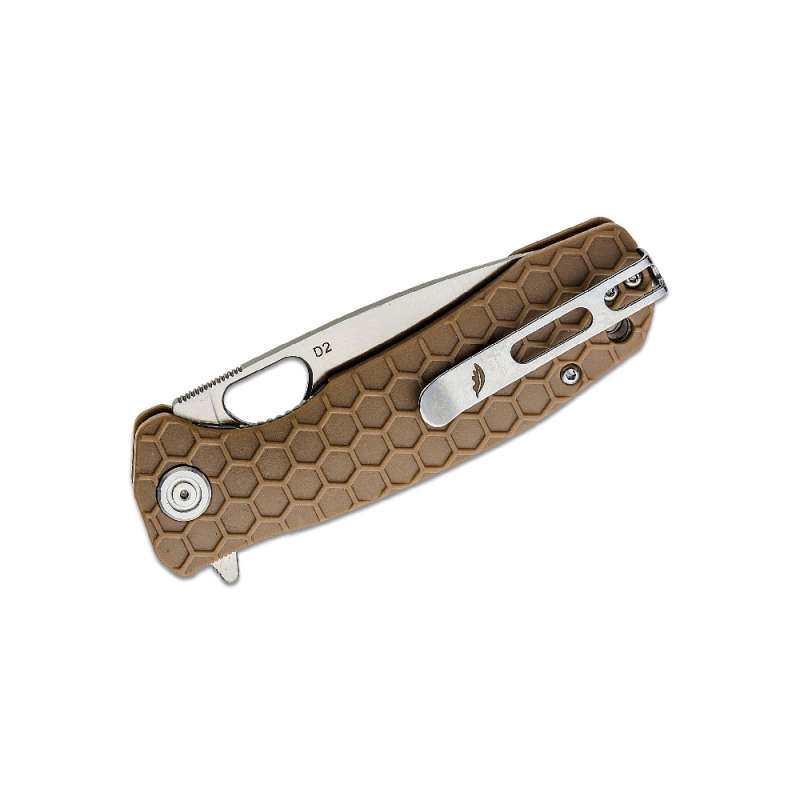 HONEY BADGER TAN DROP POINT FLIPPER D2 KNIFE- HB1015