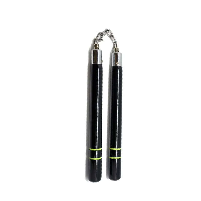 NUNCHAKU ROUND BLACK WITH YELLOW RING CHAIN 12" - MA-C111